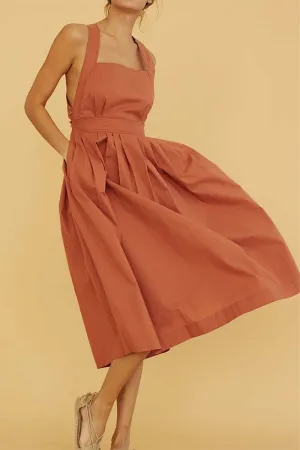 Casual Solid Pocket Backless Square Collar A Line Dresses(4 Colors)