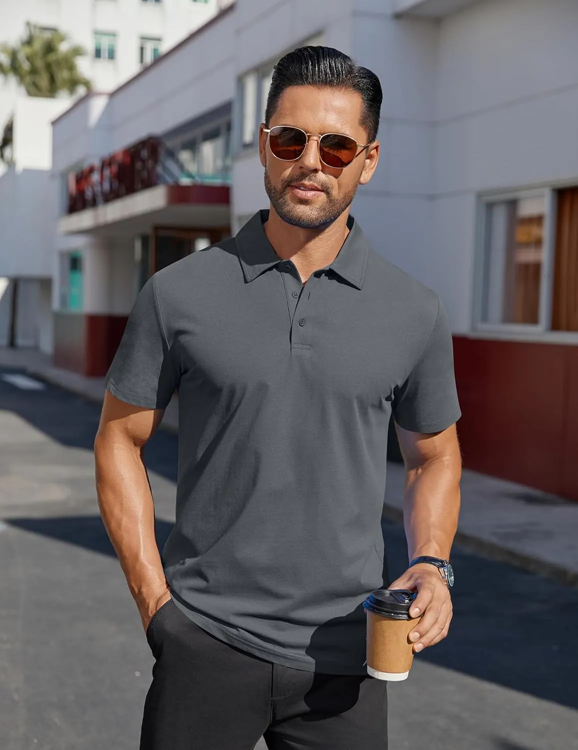 COOFANDY Men's Polo Shirts Short Sleeve Moisture Wicking Golf Shirt Fashion Casual Collared T-Shirt