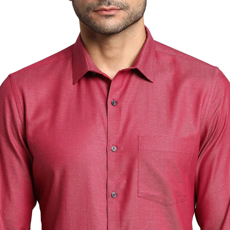 Cotton Maroon Slim Fit Self Design Formal Shirts