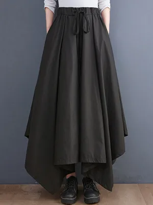 Cropped A-Line Drawstring Solid Color Pants Culotte