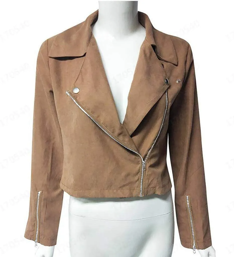 Faux Suede Leather Jackets Zipper Slim Fit Motorcycle Biker Short PU Leather Coat