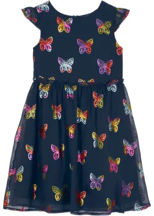 Festive chiffon dress for girls with butterfly print Bpc Bonprix Collection, blue