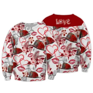 Firefighter Kiss Hat Flower 3D Sweatshirt Hoodie Bomber, Christmas Firefighter Shirt