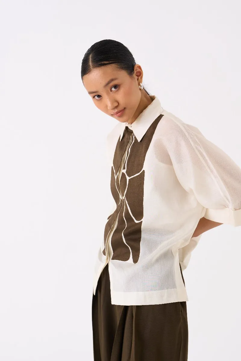 Floral Applique Shirt Co ord set of 2 Ivory