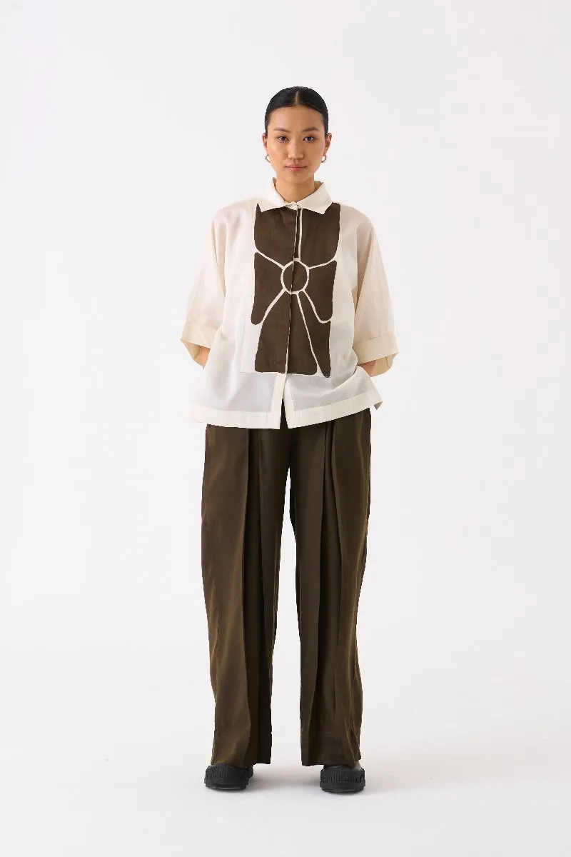 Floral Applique Shirt Co ord set of 2 Ivory