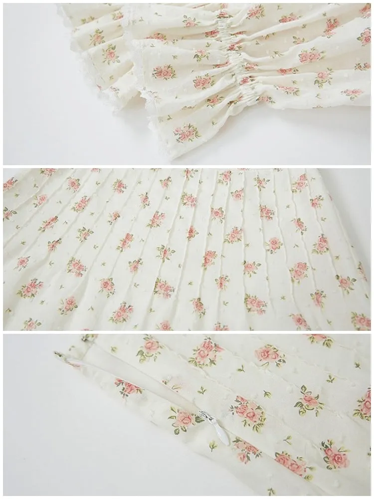 Floral Frill Collar Cropped Shirt ＆ A-Line Mini Skirt【s0000003850】