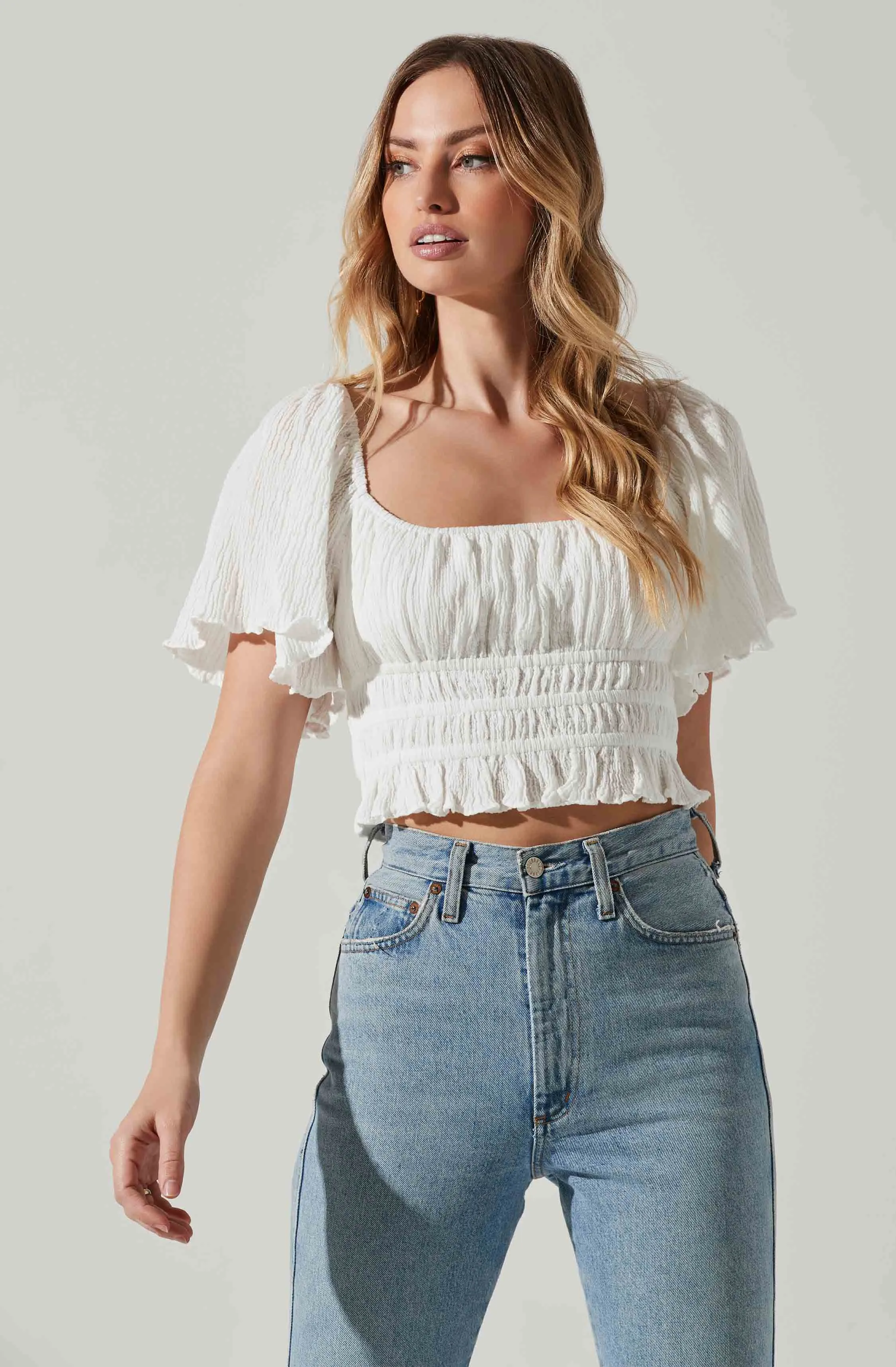 Flutter Sleeve Lace Back Top