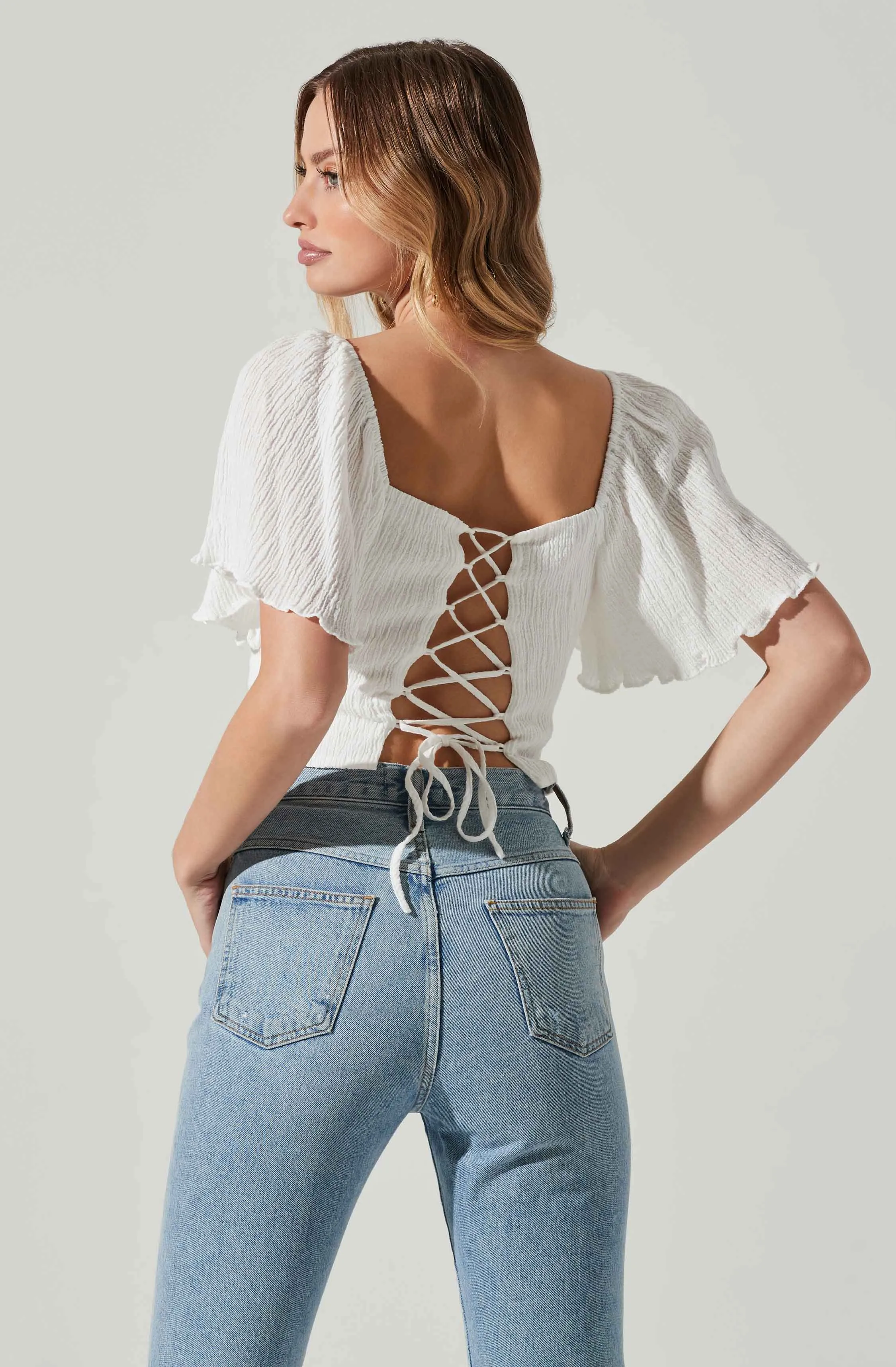 Flutter Sleeve Lace Back Top