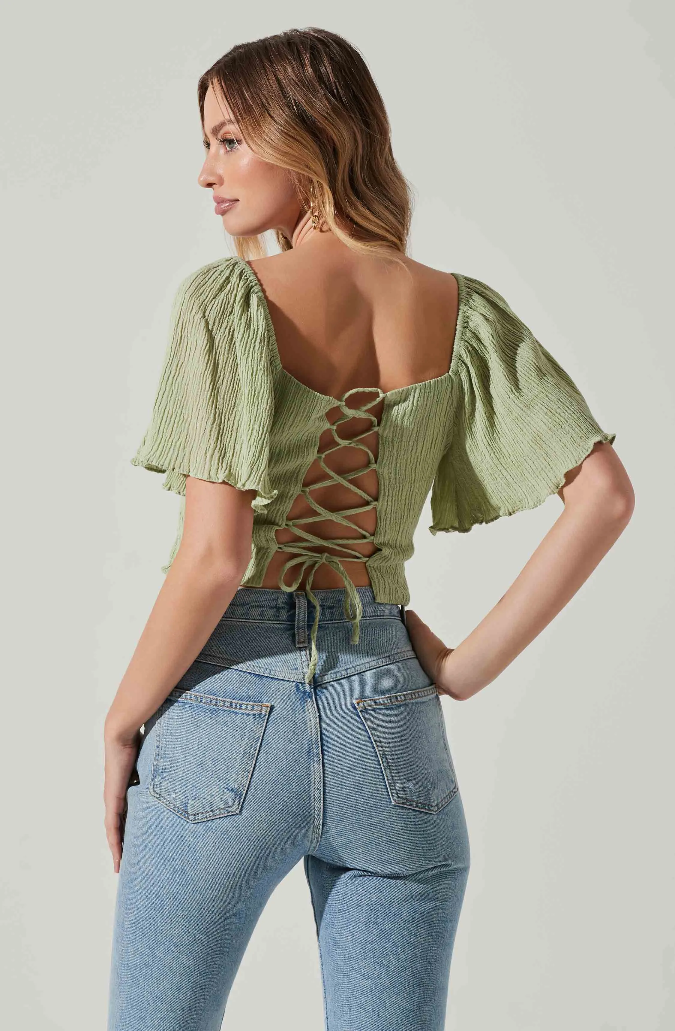 Flutter Sleeve Lace Back Top