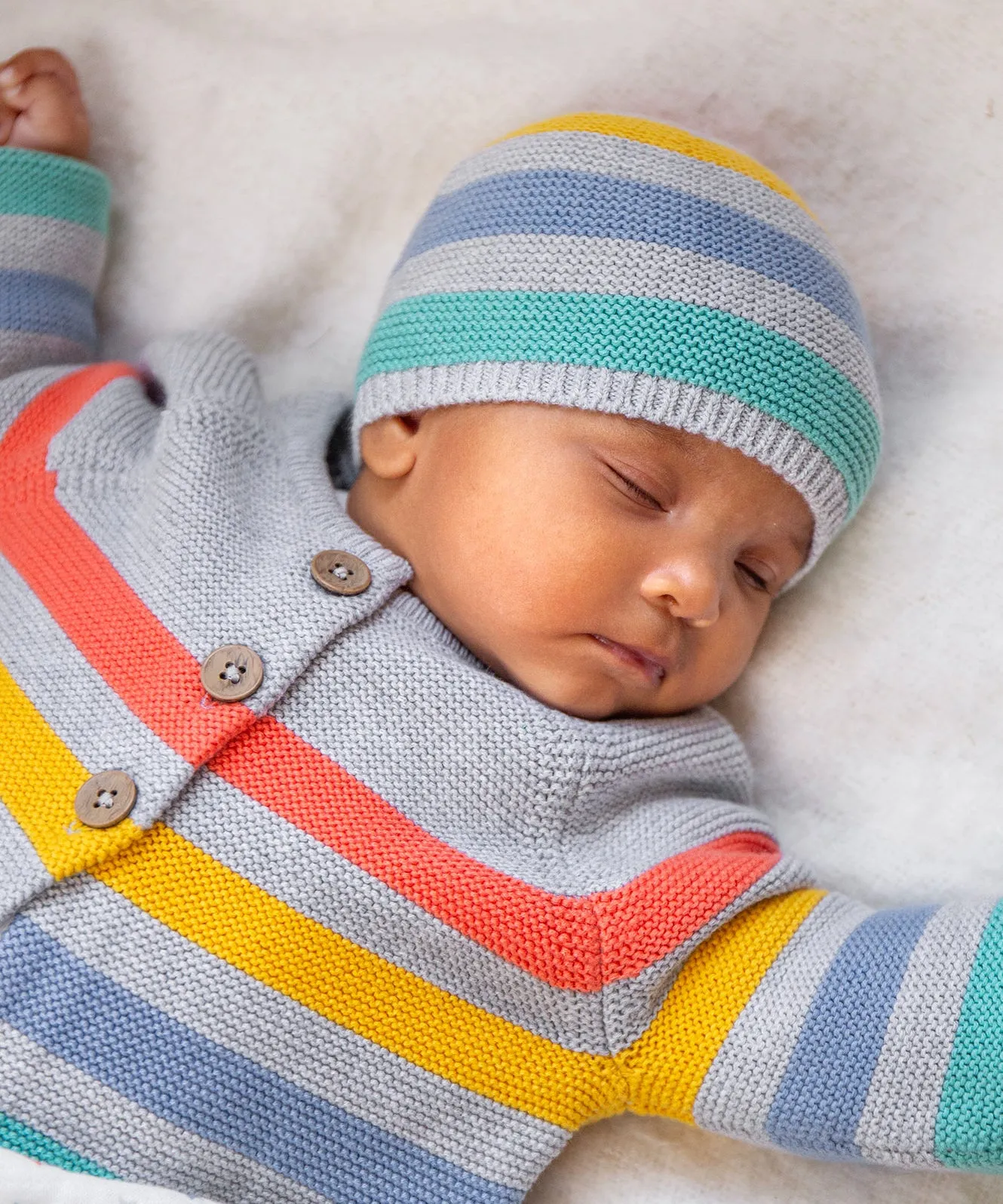 Frugi Bright As A Button Cardi - Grey Marl Stripe