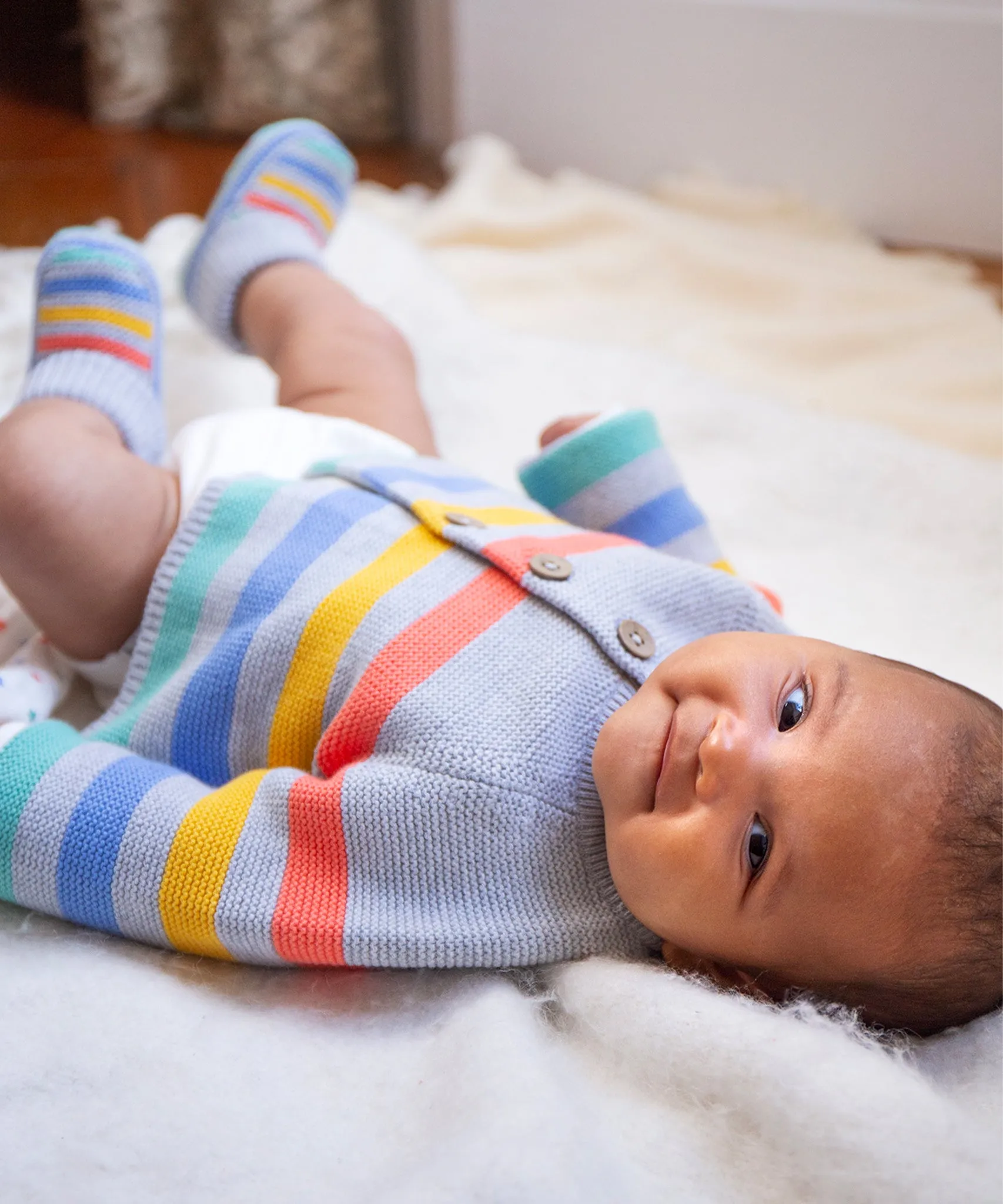 Frugi Bright As A Button Cardi - Grey Marl Stripe
