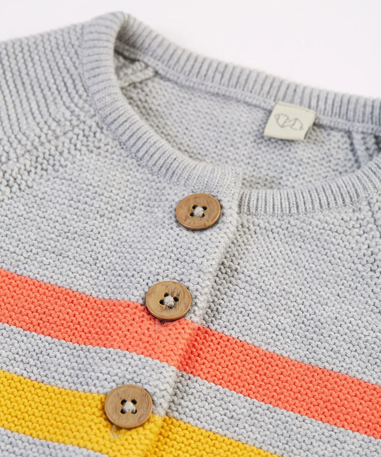 Frugi Bright As A Button Cardi - Grey Marl Stripe