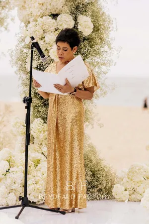 Gold Sequin V-neck Floor Length Mother of the Bride or Groom Dress