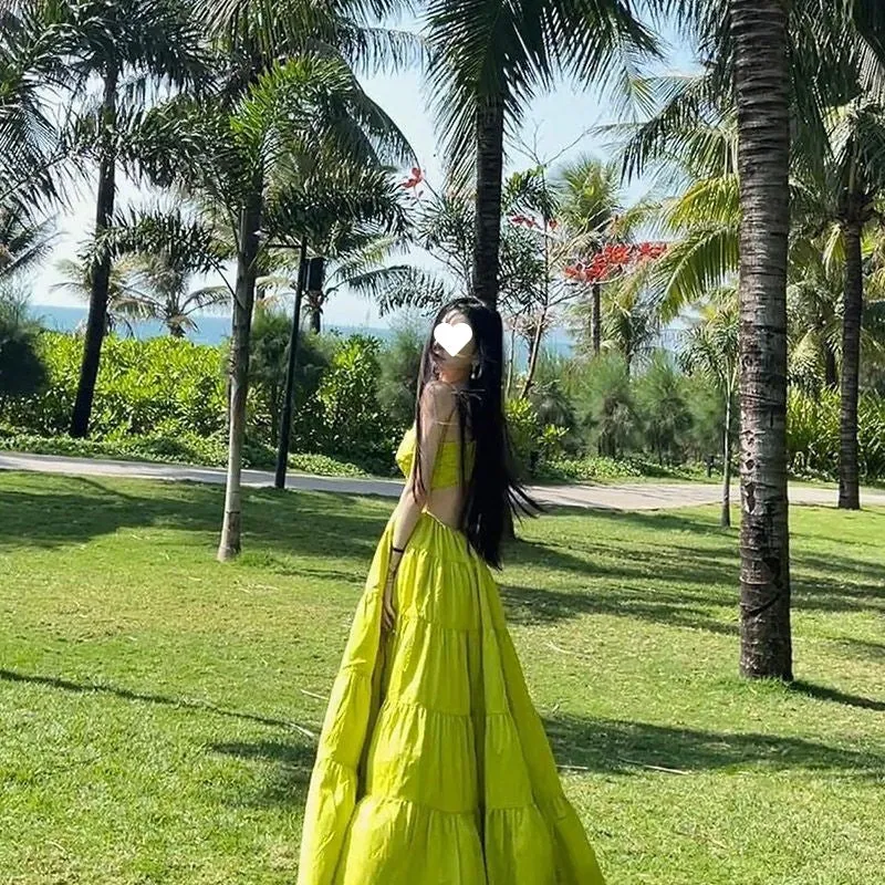Green Summer Dress A Line Strapless Long Dress L7