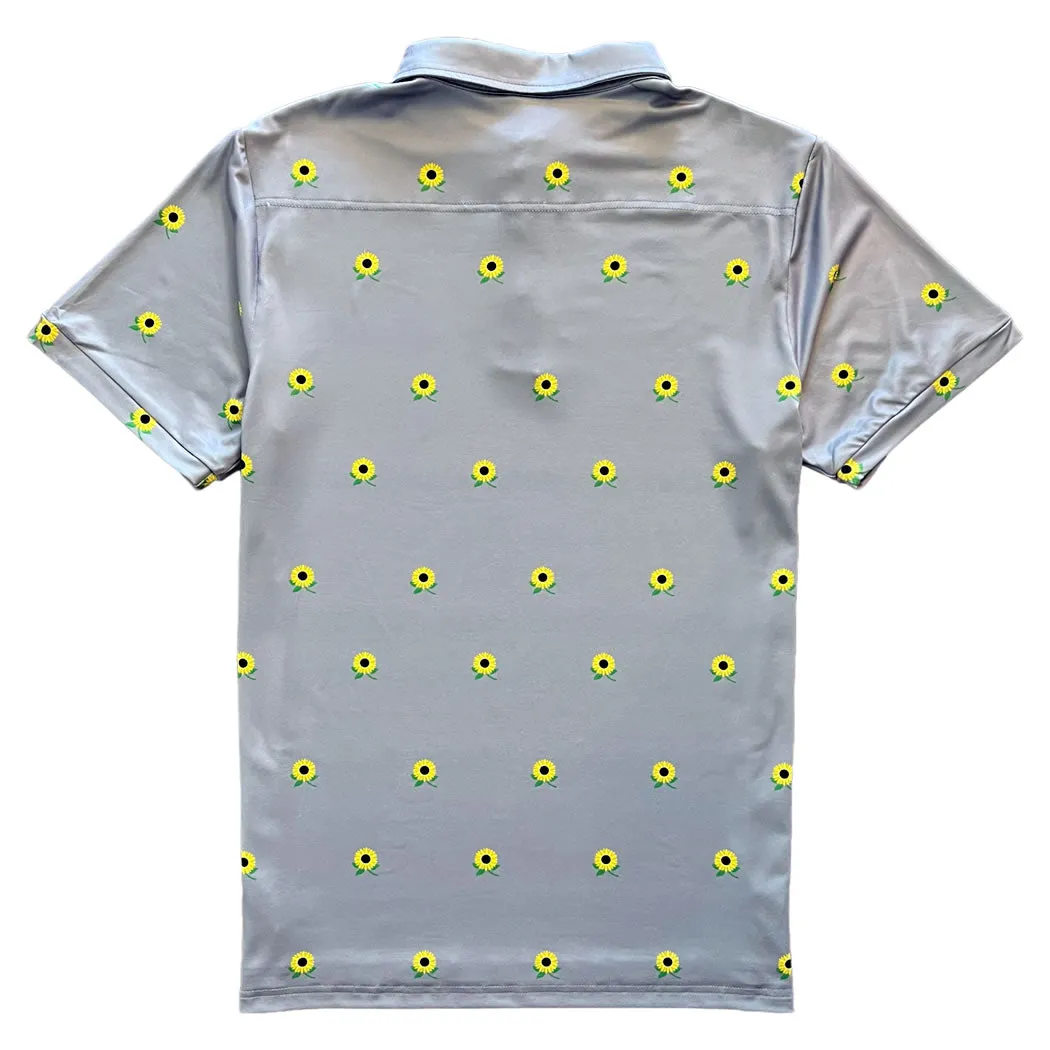 Grey Sunflower Floral Men's Polo Golf Shirt
