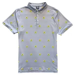 Grey Sunflower Floral Men's Polo Golf Shirt