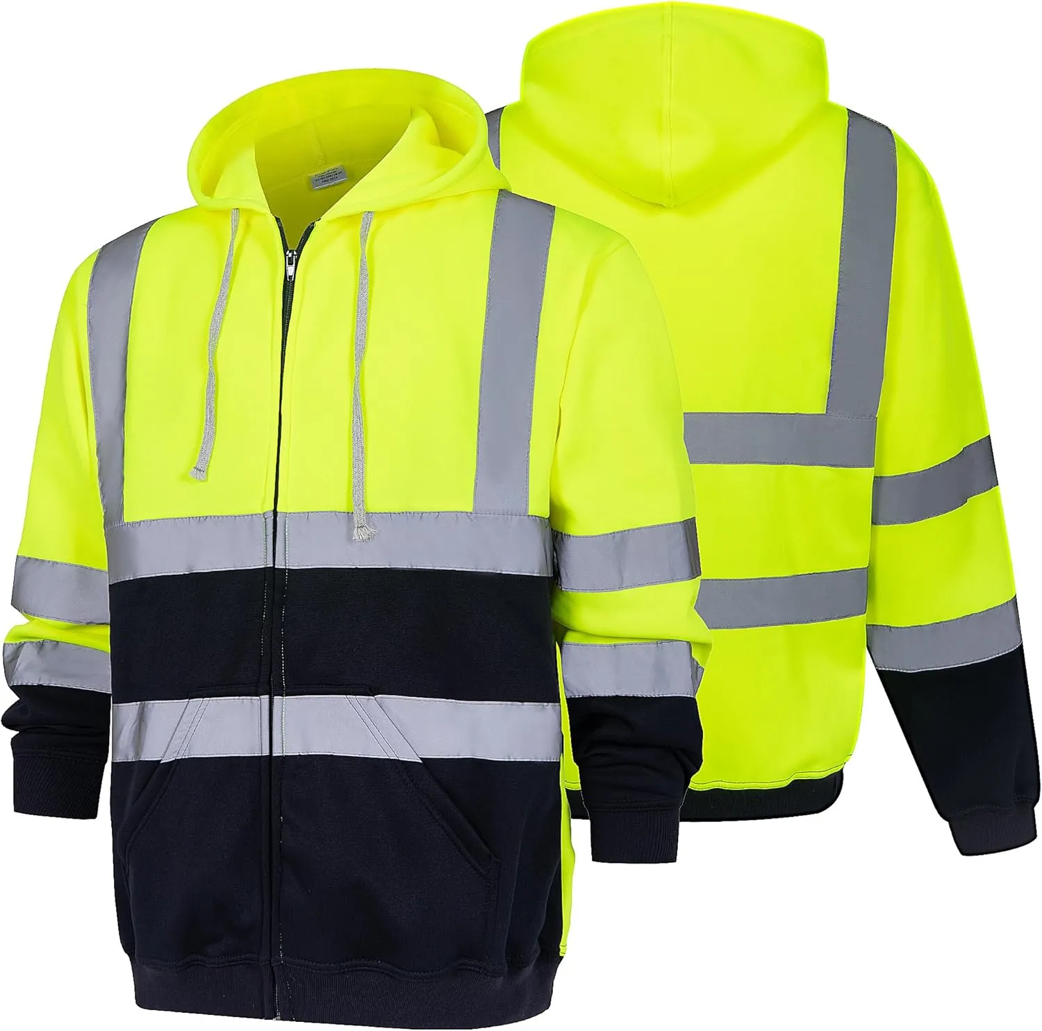 HI VIS Safety Hoodie Jacket for Men, Class 3 Reflective Hoodie with Pockets