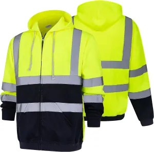 HI VIS Safety Hoodie Jacket for Men, Class 3 Reflective Hoodie with Pockets