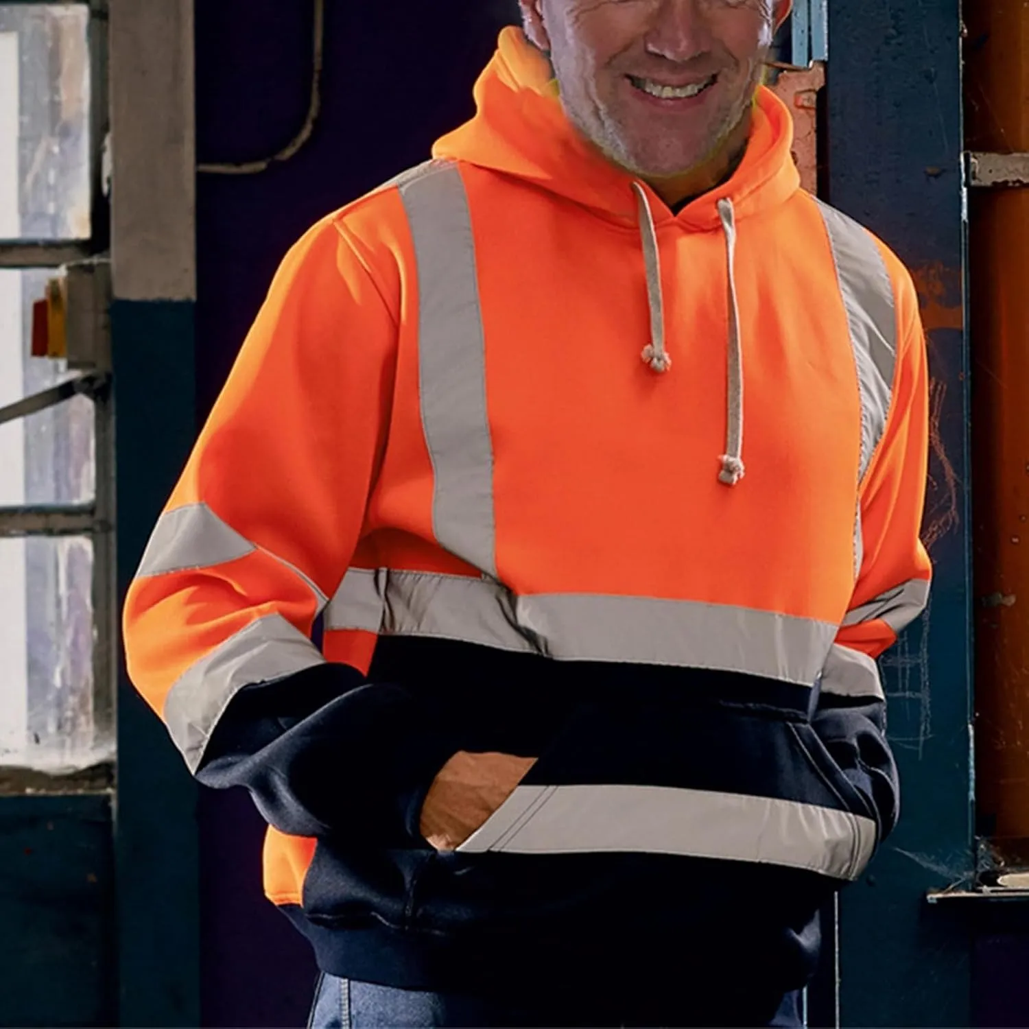 High Visibility Safety Sweatshirt Jackets for Men Class 3 Reflection Safety Hoodies Hi Vis Jackets Zip Hooded Pullover