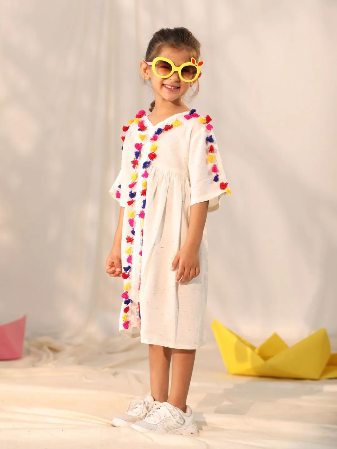 Jashvi Girls' Cream Holi Special Dress
