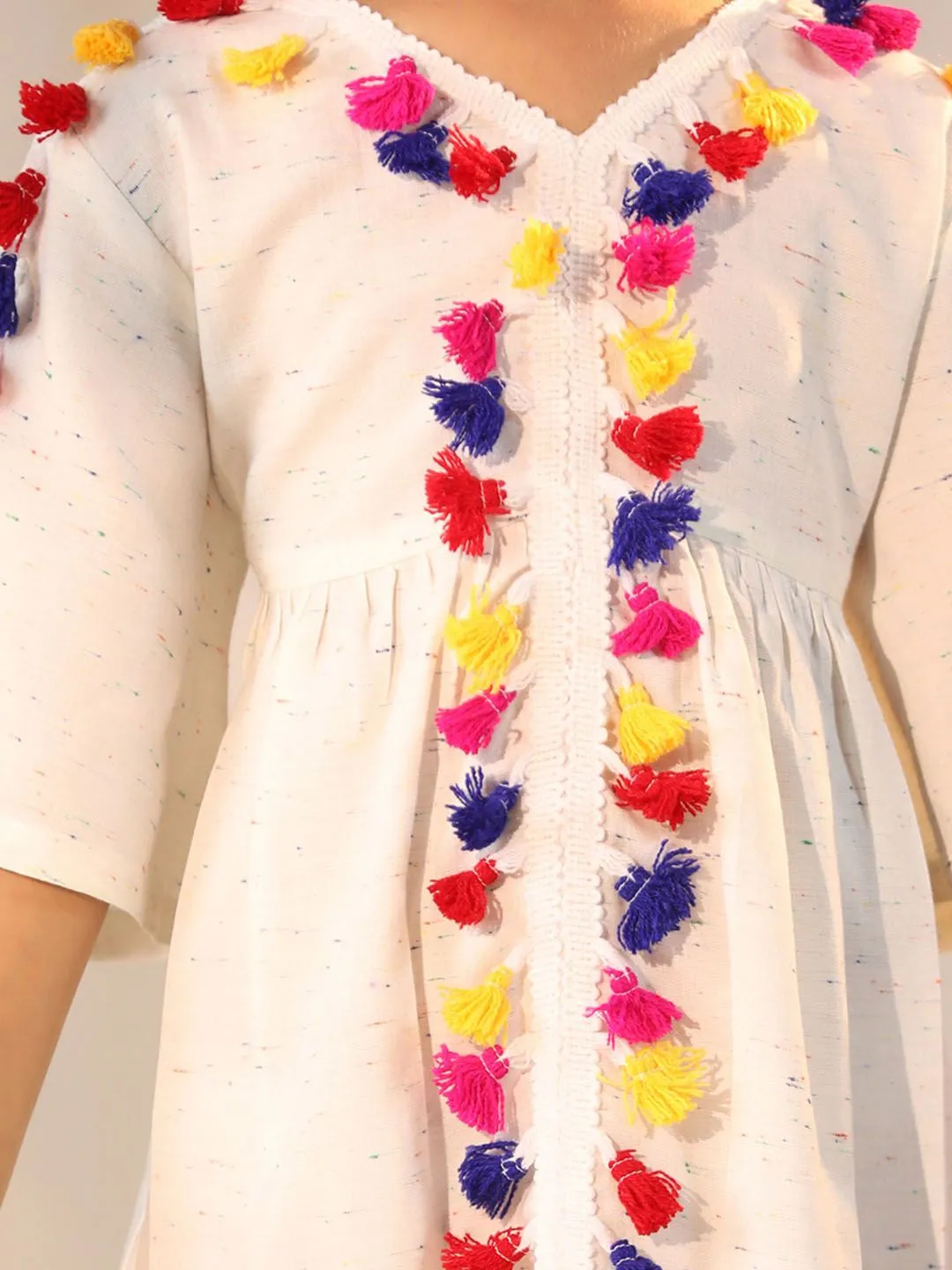 Jashvi Girls' Cream Holi Special Dress