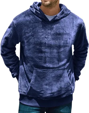 JEShifangjiusu Men's Velvet Hoodie Sweatshirts Solid Color Long Sleeves Hooded Pullover Autumn Winter Velour Pullover Blouse