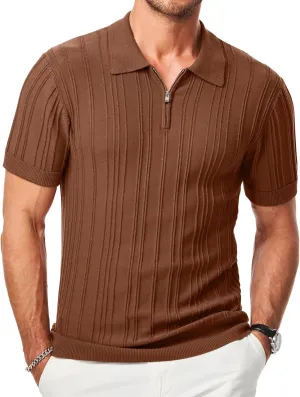 JMIERR Mens Casual Polo Shirt Short Sleeve Classic Fit Knit T Shirt Golf Shirts with Zipper