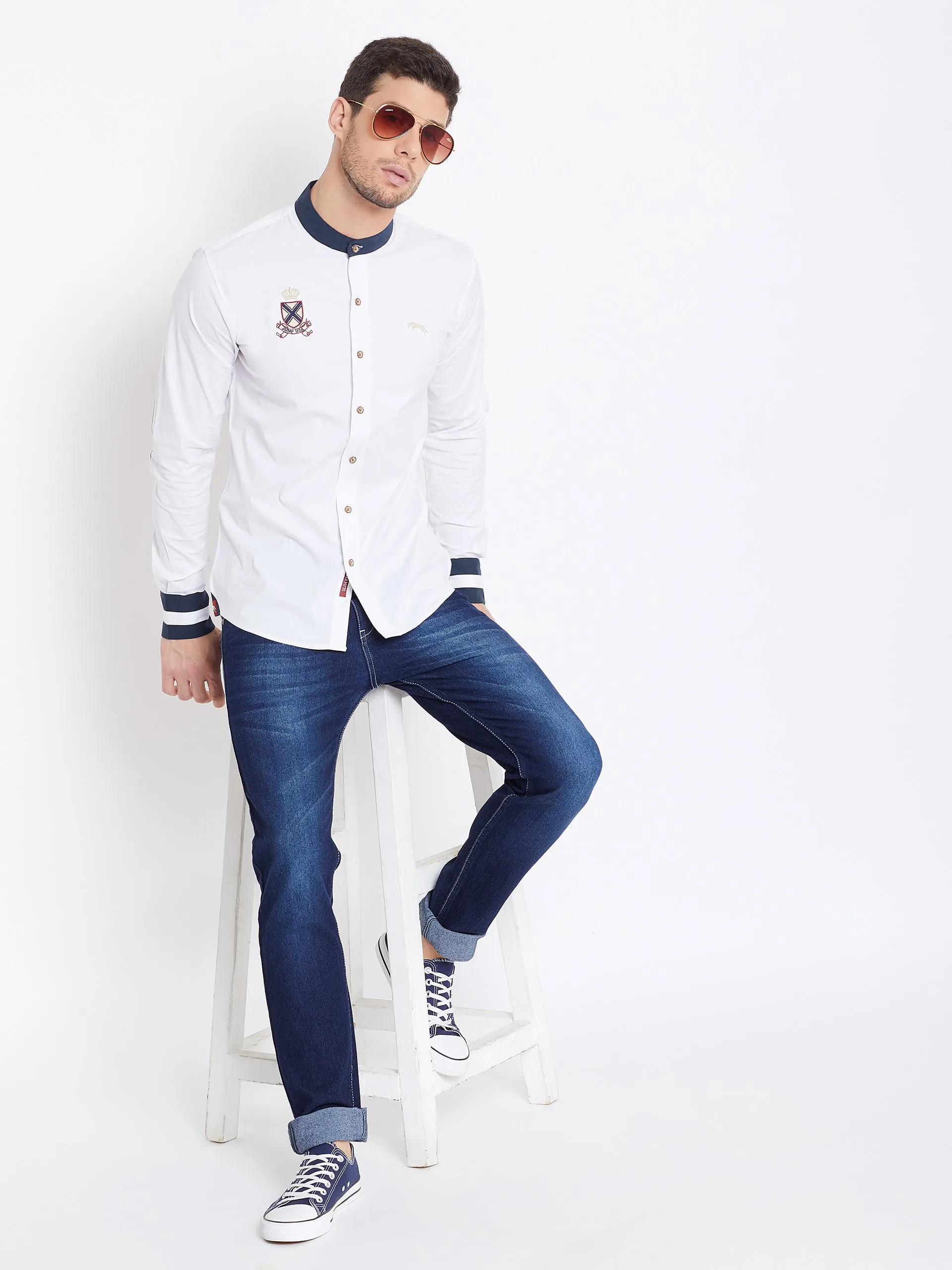 JUMP USA Men White Solid Slim Fit Shirt
