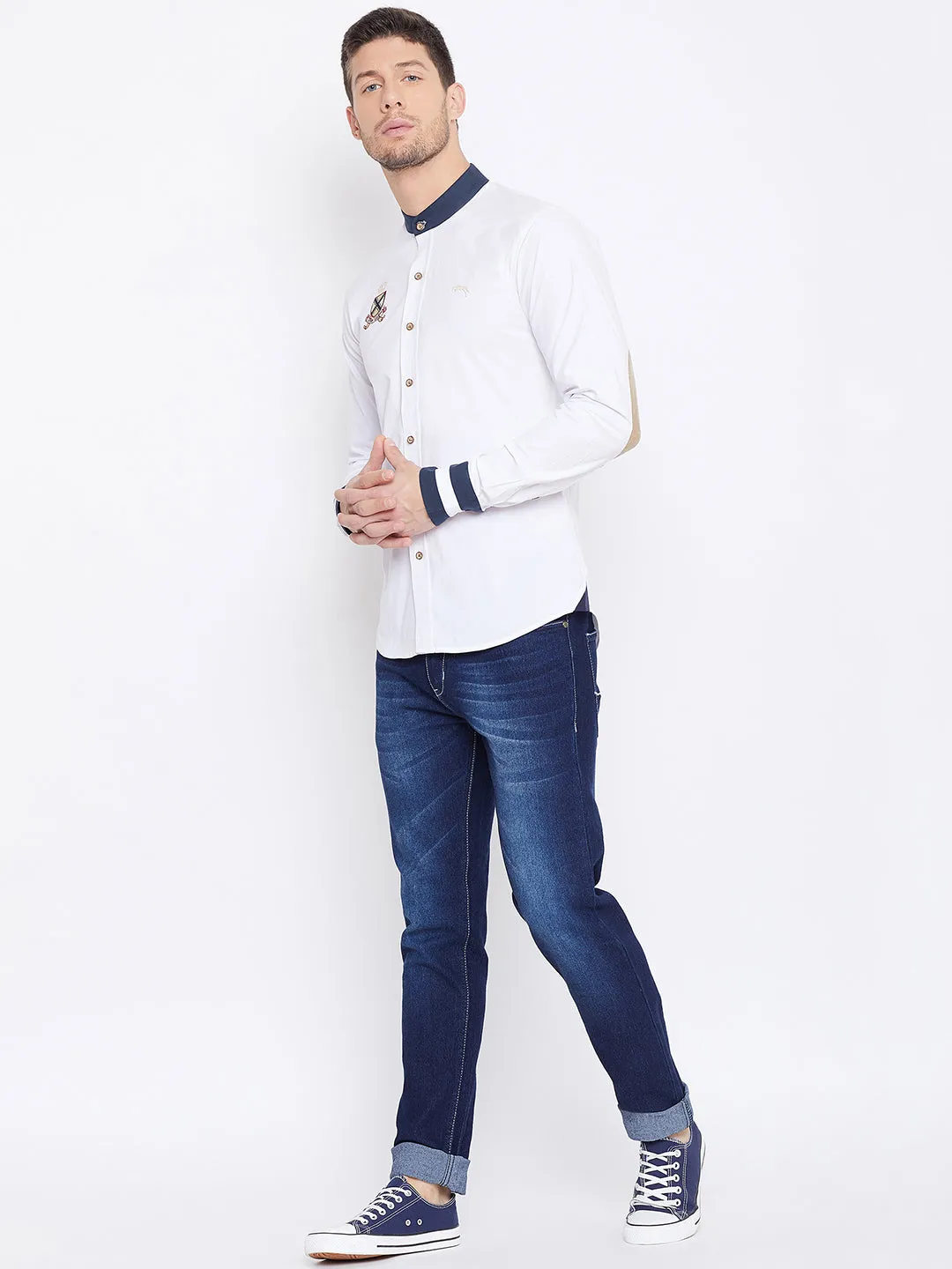 JUMP USA Men White Solid Slim Fit Shirt