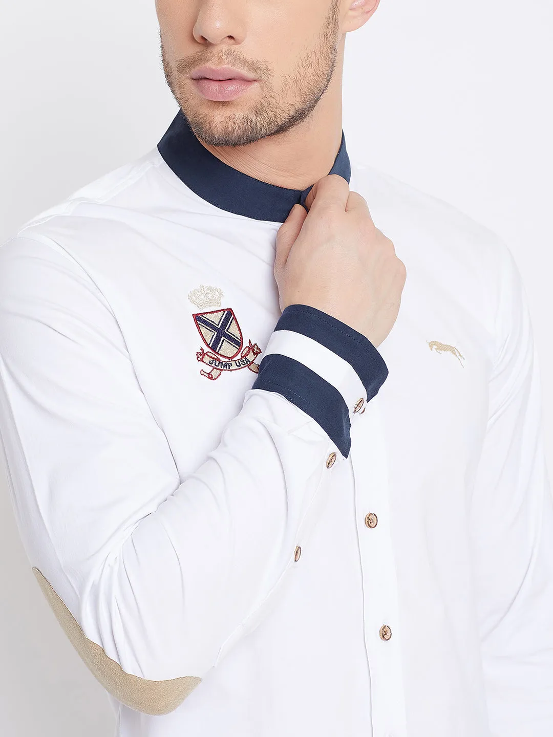 JUMP USA Men White Solid Slim Fit Shirt