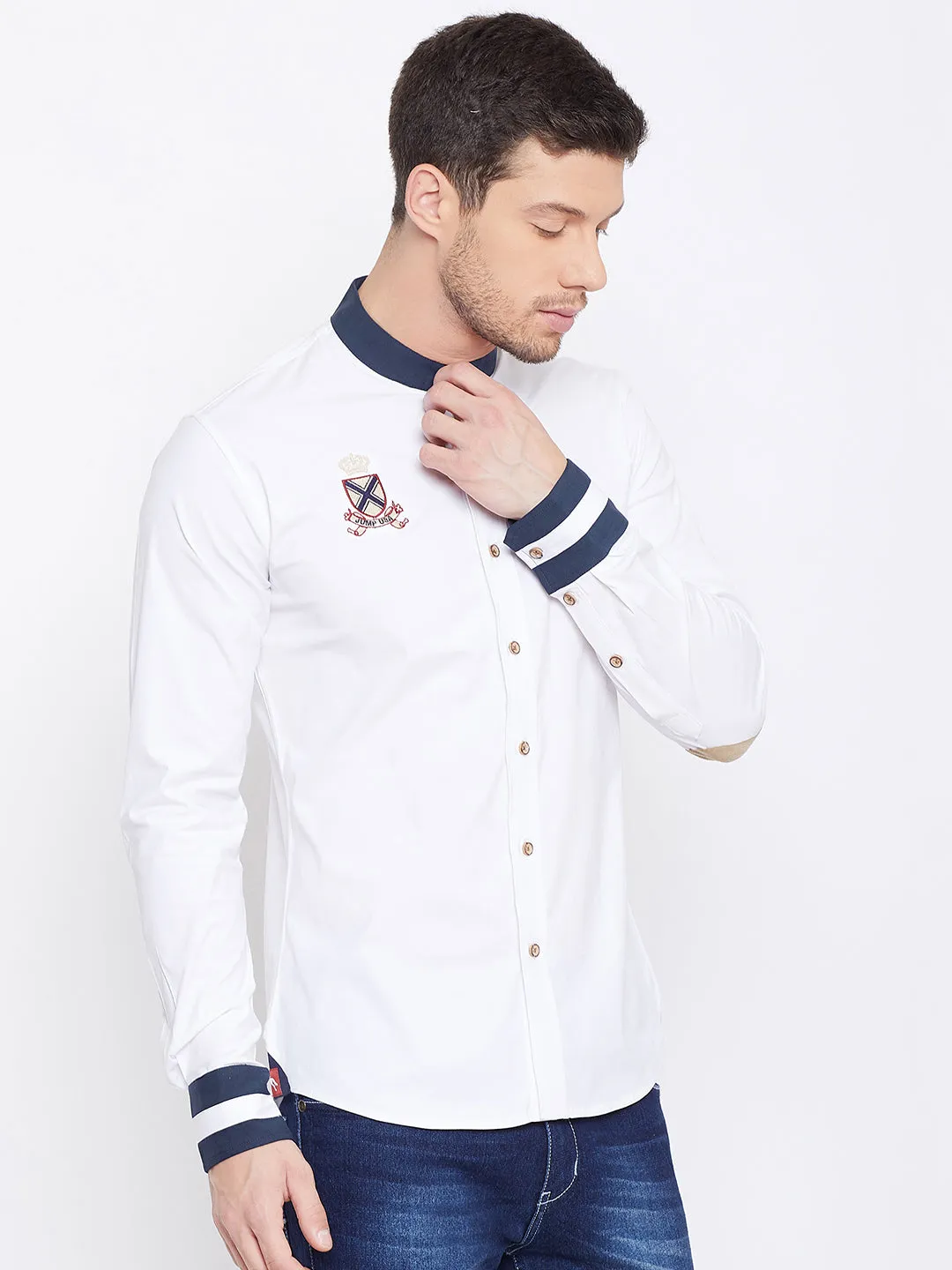 JUMP USA Men White Solid Slim Fit Shirt