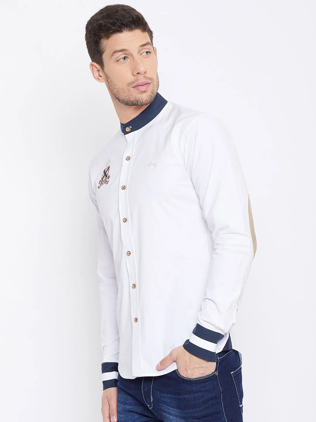 JUMP USA Men White Solid Slim Fit Shirt