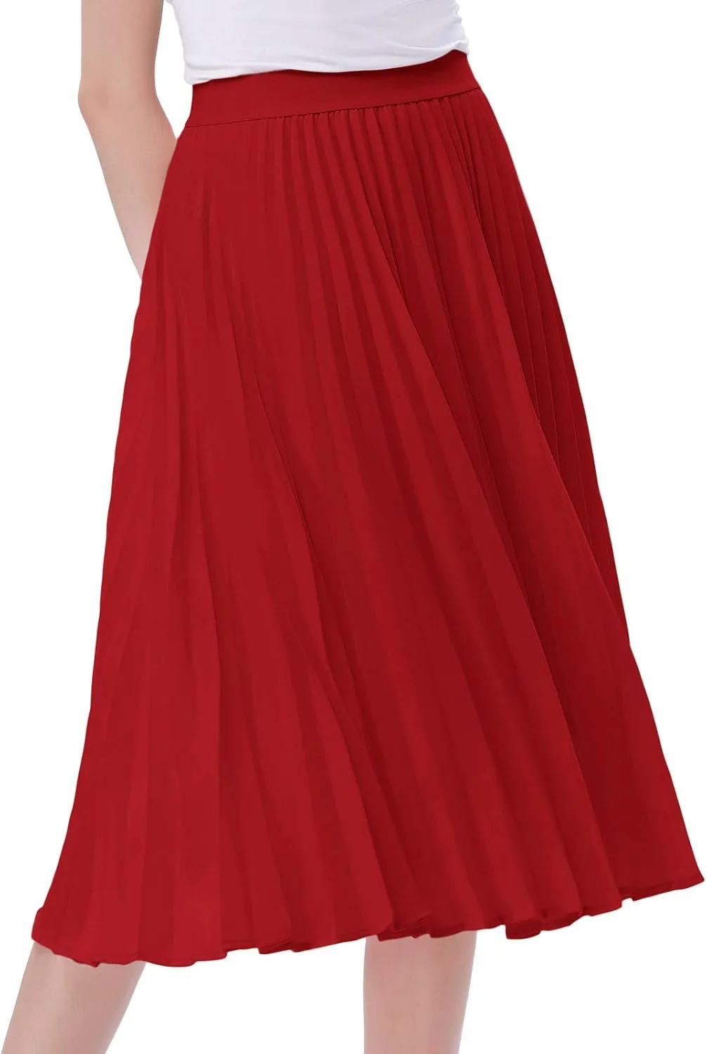 Kate Kasin Women's High Waist Pleated A-Line Swing Skirt KK659