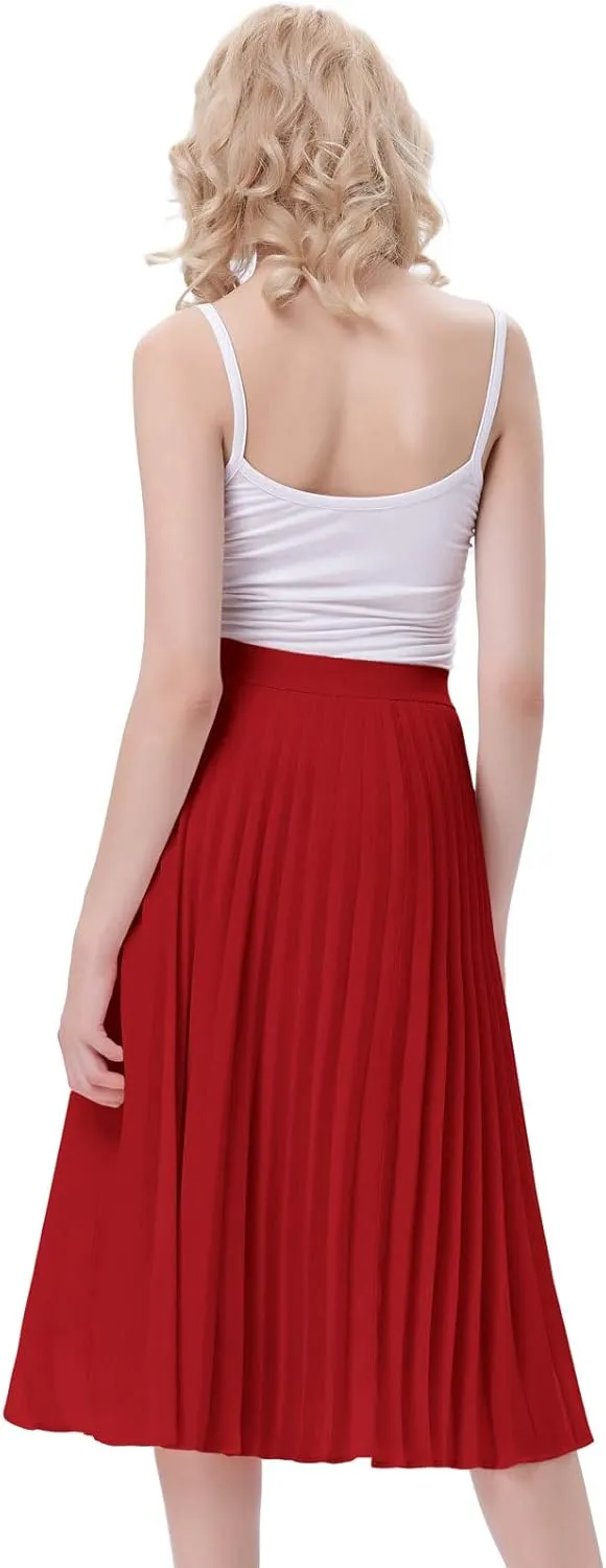Kate Kasin Women's High Waist Pleated A-Line Swing Skirt KK659