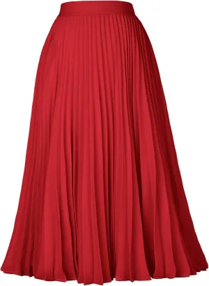 Kate Kasin Women's High Waist Pleated A-Line Swing Skirt KK659