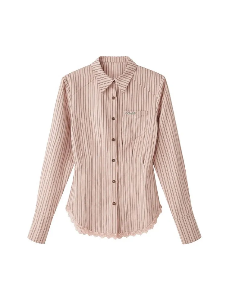 Lace Stitch Waist Slim Shirt【s0000003201】