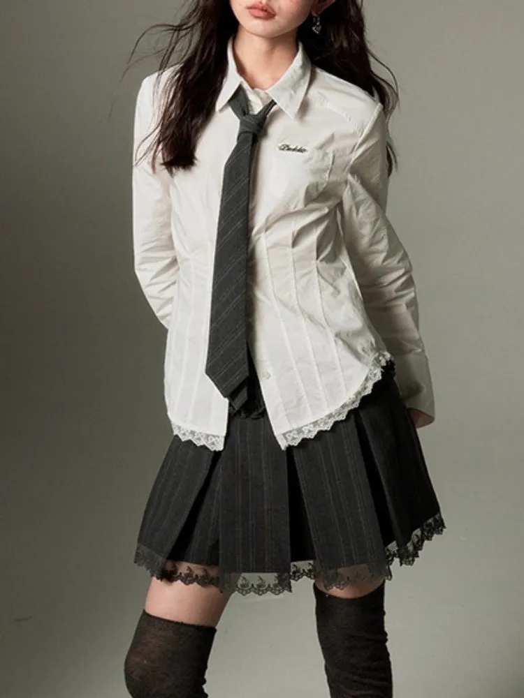 Lace Stitch Waist Slim Shirt【s0000003201】