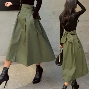 Lanfubeisi fashion outfits Women's Spring Women's Solid Color Skirt A- Line Umbrella Skirt Bow Waist Large Swing Dress
