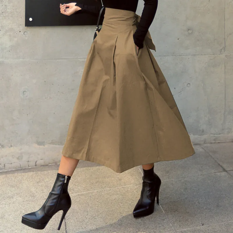 Lanfubeisi fashion outfits Women's Spring Women's Solid Color Skirt A- Line Umbrella Skirt Bow Waist Large Swing Dress