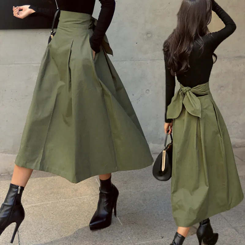 Lanfubeisi fashion outfits Women's Spring Women's Solid Color Skirt A- Line Umbrella Skirt Bow Waist Large Swing Dress
