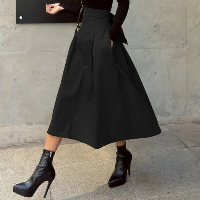 Lanfubeisi fashion outfits Women's Spring Women's Solid Color Skirt A- Line Umbrella Skirt Bow Waist Large Swing Dress