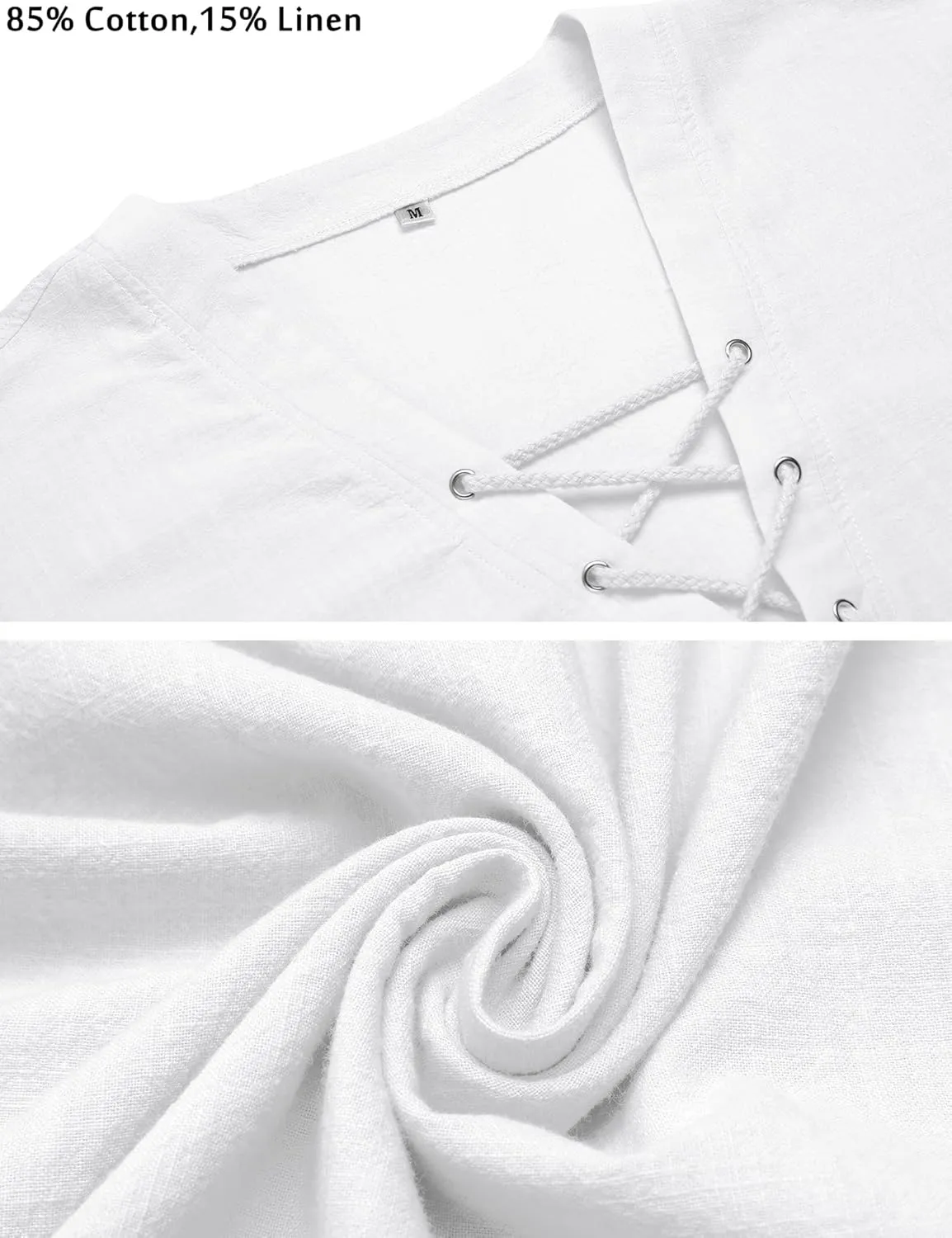 LecGee Men's Casual Cotton Linen Shirt Short Sleeve V Neck Lace Up Hippie Beach Tee Shirts Yoga Summer Top