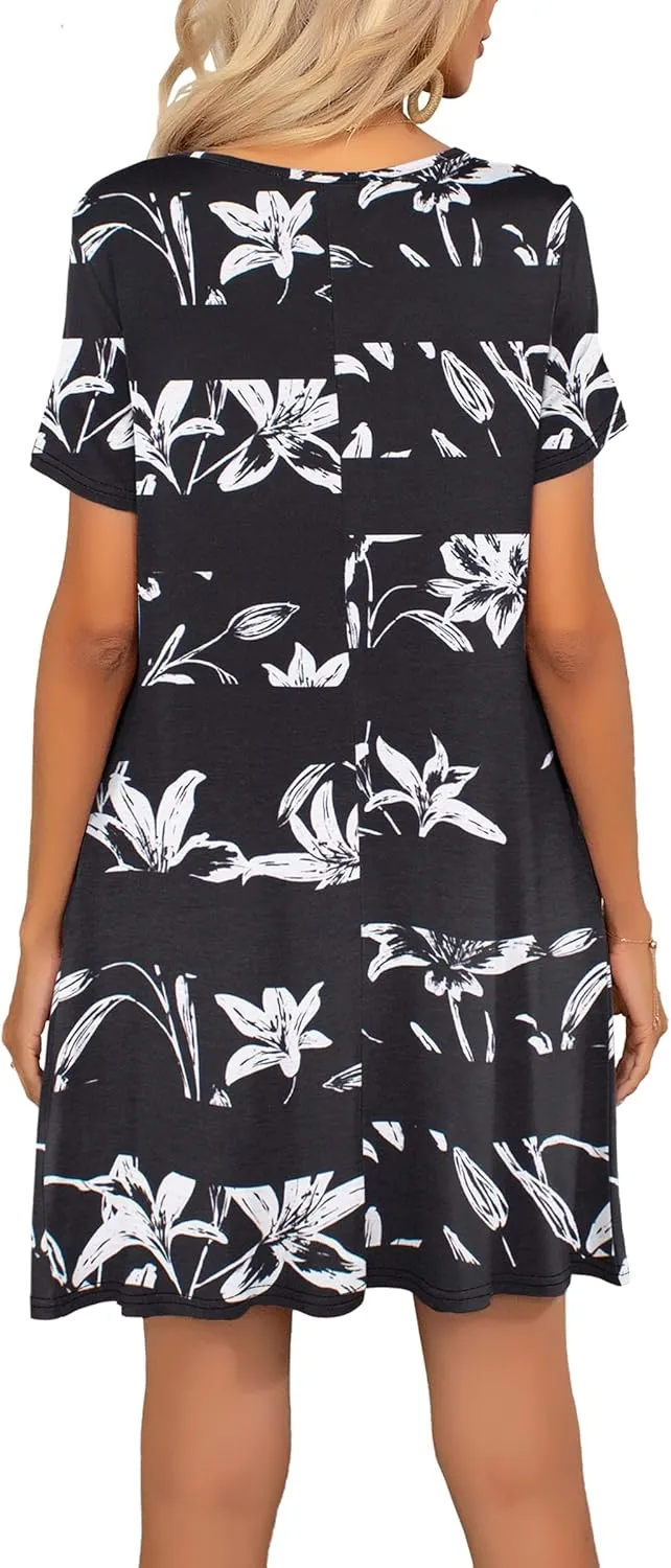 levaca Women Tshirt Dress 2024 Short Sleeve Flowy Casual Summer Dresses with Pockets