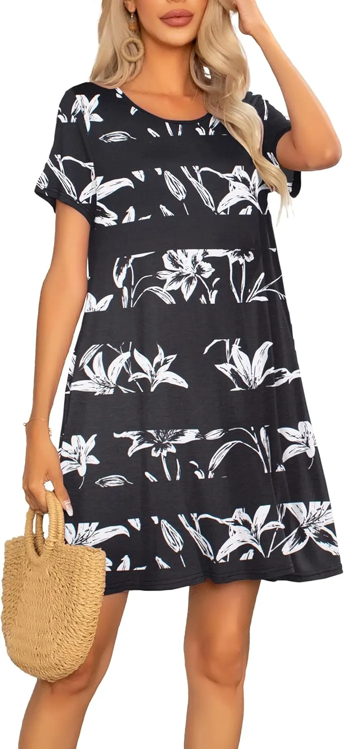 levaca Women Tshirt Dress 2024 Short Sleeve Flowy Casual Summer Dresses with Pockets