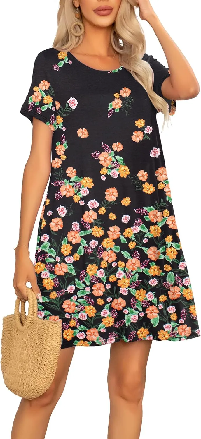 levaca Women Tshirt Dress 2024 Short Sleeve Flowy Casual Summer Dresses with Pockets