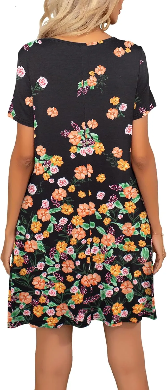 levaca Women Tshirt Dress 2024 Short Sleeve Flowy Casual Summer Dresses with Pockets