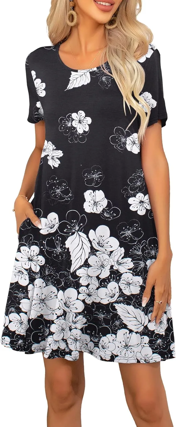 levaca Women Tshirt Dress 2024 Short Sleeve Flowy Casual Summer Dresses with Pockets