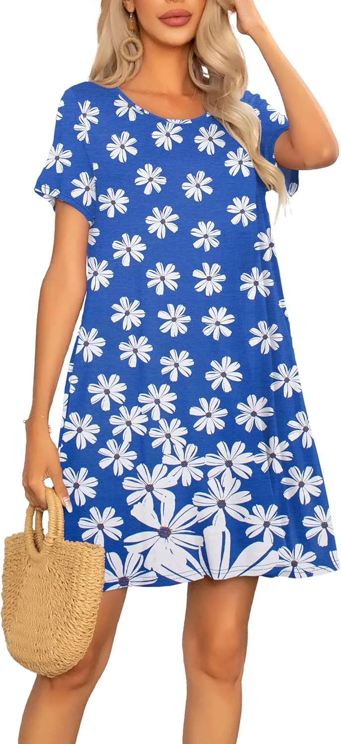 levaca Women Tshirt Dress 2024 Short Sleeve Flowy Casual Summer Dresses with Pockets