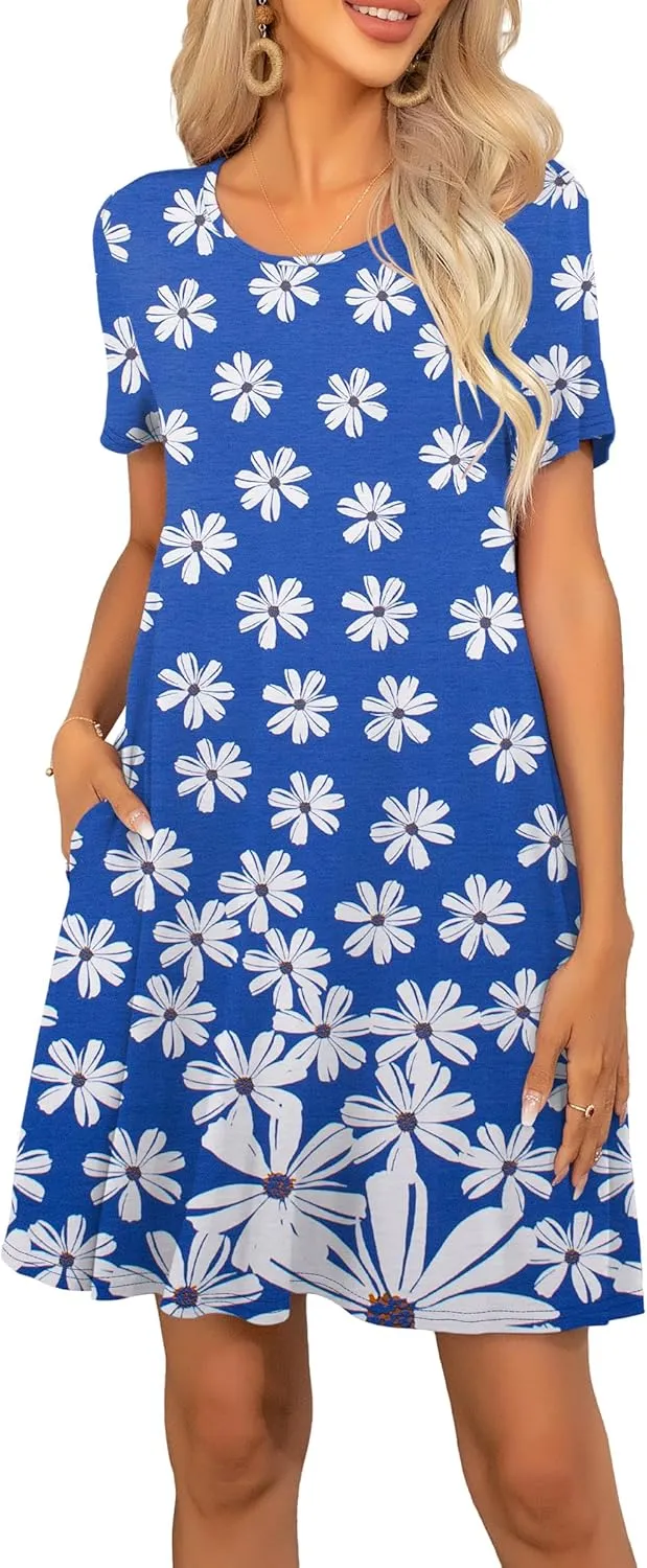 levaca Women Tshirt Dress 2024 Short Sleeve Flowy Casual Summer Dresses with Pockets