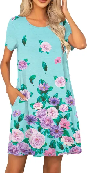 levaca Women Tshirt Dress 2024 Short Sleeve Flowy Casual Summer Dresses with Pockets